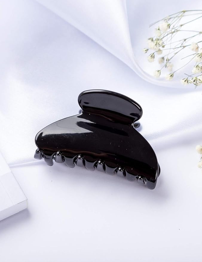 Prettyou Handmade Celluloid Acetate French Design Barrettes Tortoise Shell Claws Hair Claw Luxury Fashion Accessories Hair Clip for Women (Classic black)
