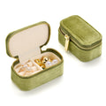 TAIMY Small Travel Jewelry Case, Mini Tiny Plush Velvet Jewelry Box for Women and Girls, Pocket Size Jewelry holder organizer for Rings Earrings and Small Items(Mistletoe Green)