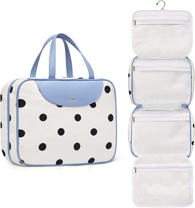 Toiletry bag for Women Hanging Travel Toiletry Bag for Toiletries Polka Dots Pattern Toilery Organizer with Hanging Hook Ideal for Full Sized Toiletries and Cosmetics