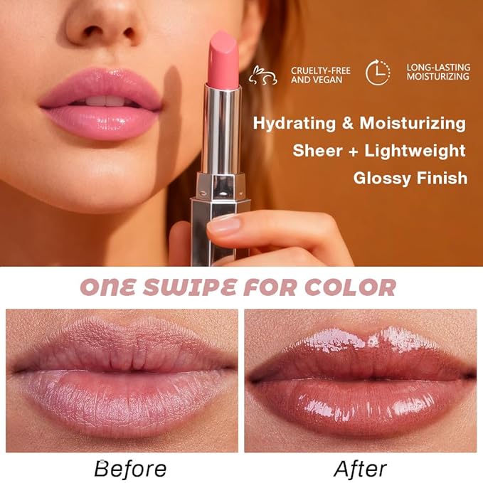 evpct 2Pcs Rose Girly Pink Honey Lipstick Tinted Lip Balm, Moisturizing Tinted Lip Oil Stick Lipstick for Older Women, Sheer Lightweight Hydrating Shine Tinted Lip Balm Color Gloss Tint Stain