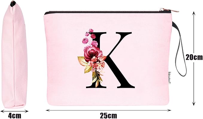 Vavabox A-Z Personalized Makeup Bag, Birthday Gifts for Women Mom, Gifts for Best Friend, Bride Bridesmaid Cosmetic bag (K, 06-Pink)