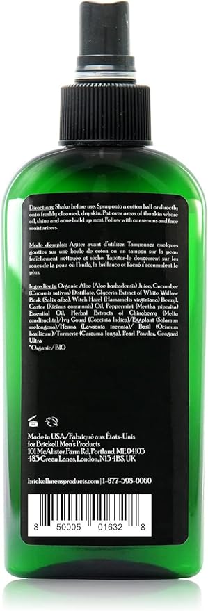 Brickell Men's Balancing Toner for Men, Alcohol-Free Mint Facial Toner with Witch Hazel, Aloe, and Cucumber, 8 Ounce, Scented