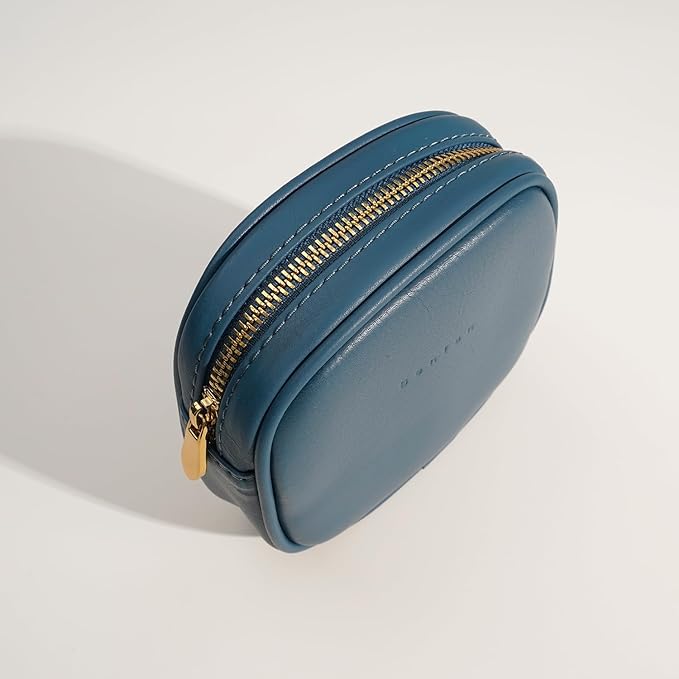 Benfan Leather Cosmetic Bag for Women Small Zipper Makeup Bag for Purse Waterproof Travel Makeup Organizer Charger Storage Pouch Color Blue