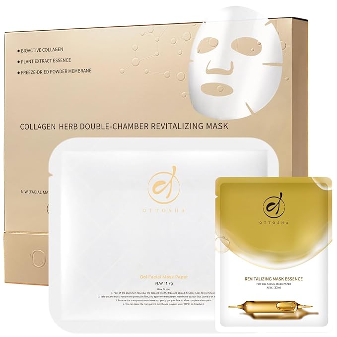 OTTOSHA Collagen Face Mask – Hydrating & Moisturizing Sheet Mask for Daily Skin Care, Anti-Aging Facial Treatment Value Pack (5 Packs)