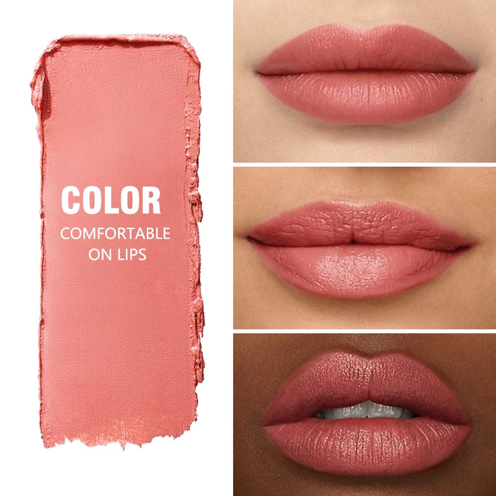 QIDSTERS Matte Lipstick Crayon Set for Women, Nude Pink 24 Hour Lipstick Lip Liner Pencil, Neutral Lip Stick Lipliner Long Lasting Waterproof Smudge Proof, Vegan & Cruelty-Free, 03