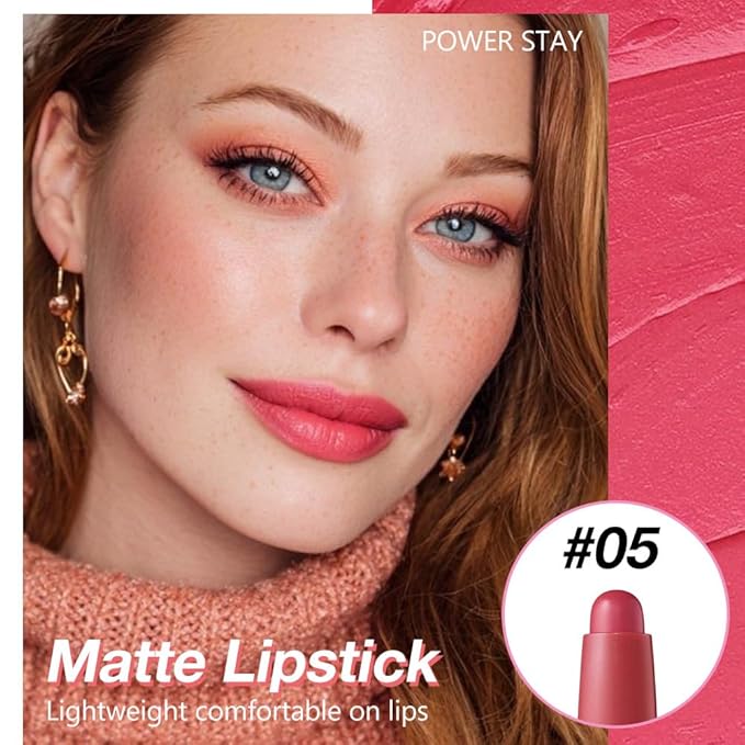 JUAAZIN Rose pink Matte Lipstick Lip Liner Pencil Crayon - High Pigment Creamy Formula, Waterproof Long Lasting, Non-Sticklipstick, Ultra Thin Lightweight Velvet Matte Lip Feel for Women 05#