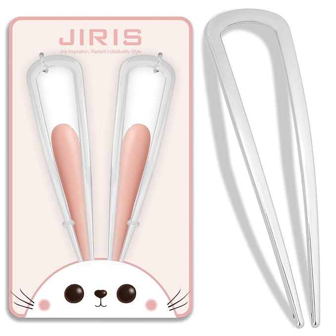 JIRIS 2PCS 4.2Inch French Hair Pins U-Shaped Pins for Women and Girls Fashion Metal Hair Pin French Twist Hair Pins for Buns, Updos,Stylish and Functional(set1-rabbit-silver)