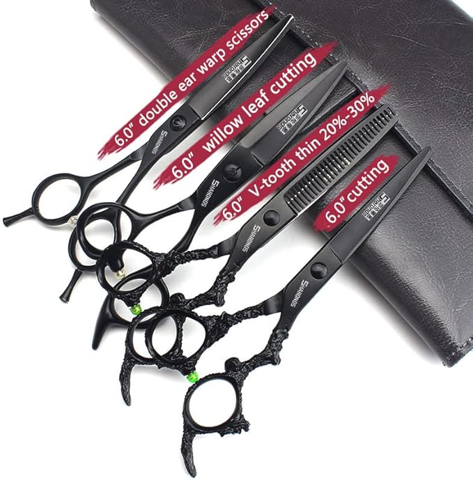 AXEMOORE 6 Inch 4pc Ergonomic Barber Scissors, 440C Stainless Steel, Right Hand, Hairdressing Scissors