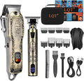 LQT Professional Hair Clipper Set, Digital Display Trimmer Kit with Accessories, Barber Case and Cape, Vintage Design