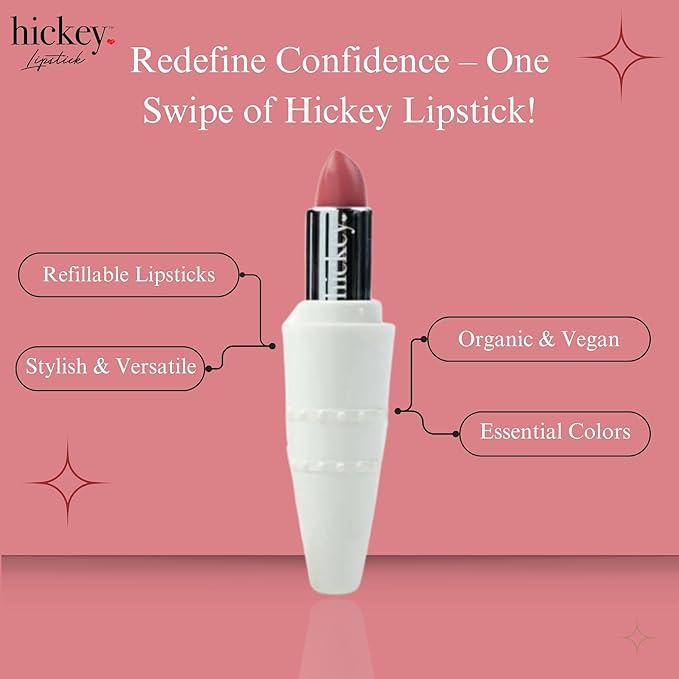 Hickey Lipstick White Limited Edition Set, Skinny Dip (Pink) & Beach Babe (Coral), Refillable Case with Silver Chain (Wearable Necklace), Hydrating, Long Lasting Lipstick for Women, Gluten-Free, Vegan