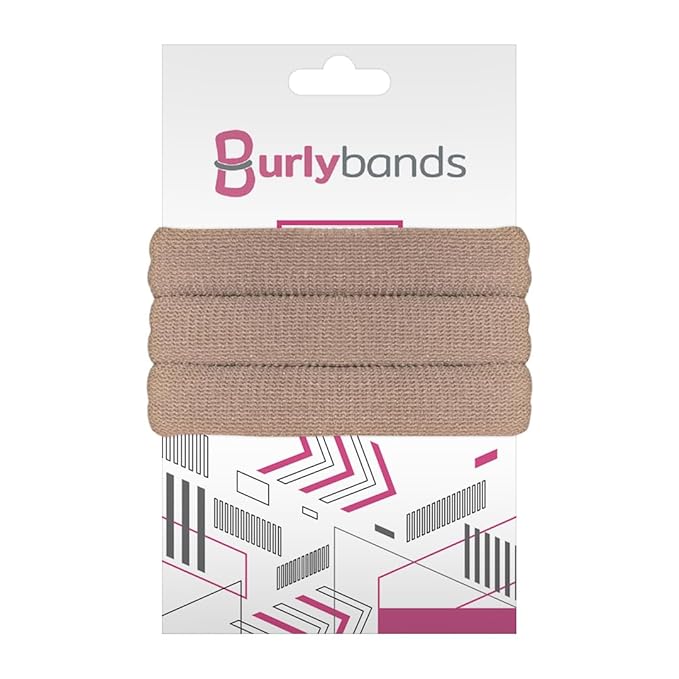 Burlybands Elastic Hair Ties No Damage for Thick Hair, Light Brown 3 Pack