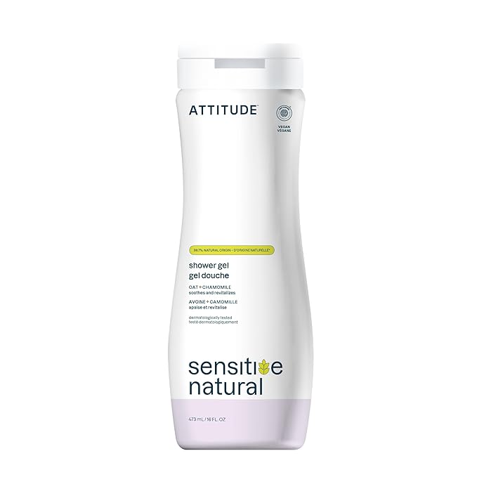 ATTITUDE Body Wash for Sensitive Skin, EWG Verified Shower Gel, Soothing Oat, Dermatologically Tested, Plant and Mineral-Based, Vegan Personal Care, Sweet Jasmine Scent, 16 Fl Oz