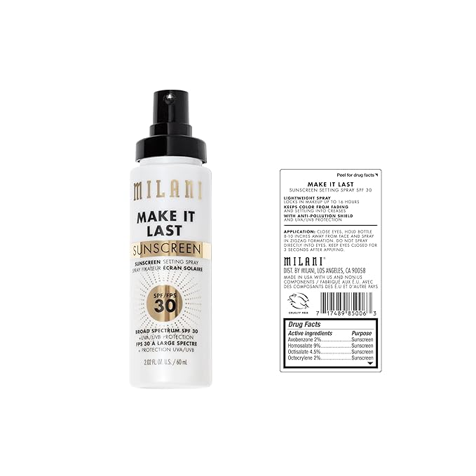 Milani Sunscreen Setting Spray, Make It Last Sunscreen for Face- SPF 30