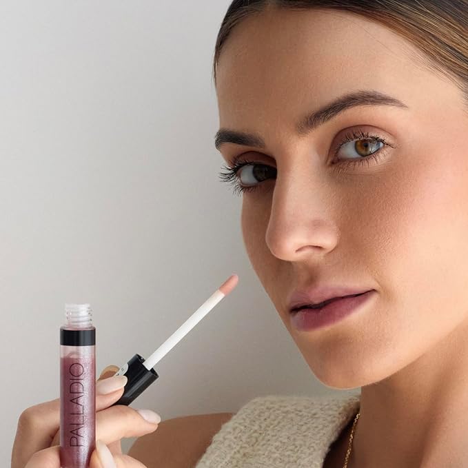 Palladio Lip Gloss, Non-Sticky Lip Gloss, Contains Vitamin E and Aloe, Offers Intense Color and Moisturization, Minimizes Lip Wrinkles, Softens Lips with Beautiful Shiny Finish, French Kiss