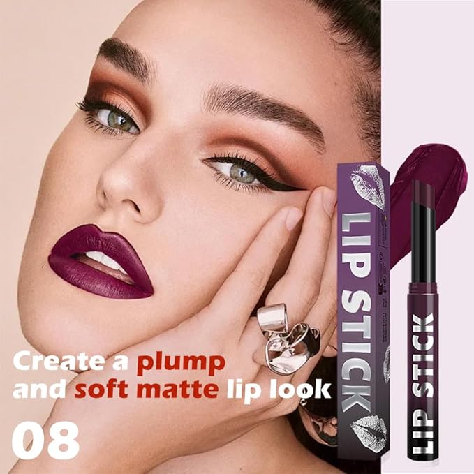 IATMOMOD Plum Purple Matte Lipstick for Women, Long Lasting Waterproof Transfer-Proof Vegan Lip Bar, 24H Moisturizing Smudge-Proof All-Day Lip Color for Daily & Party M08#