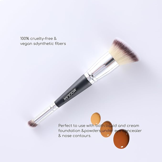 MOGILAN Professional Dual-Ended Makeup Brush - Buff, Blend & Perfect Foundation, Concealer, and Cream Products for Seamless Makeup Application Vegan Face Brush, Black