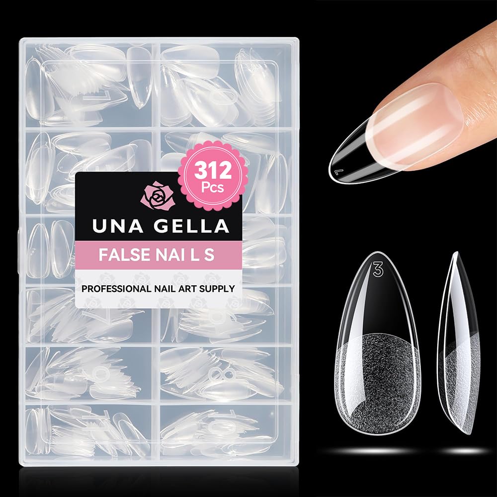 UNA GELLA Almond Nail Tips, Half Cover Almond Shape, 312PCS, 12 Sizes