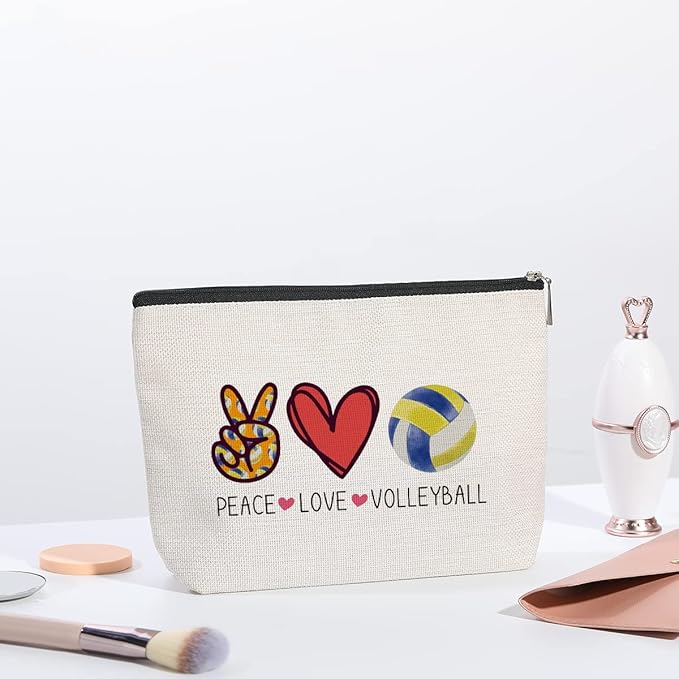 KDXPBZ Volleyball Inspirational Gifts for Women Players - BFF Bestie Makeup Bag - Peace Love