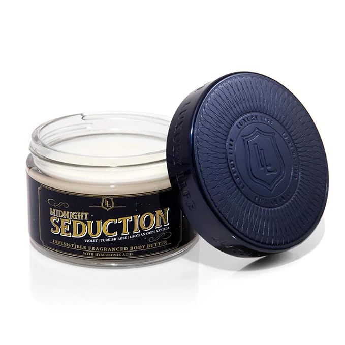 LUXURY LIFE BUTTER - 40% Extrait de Parfum Fragranced Body Butter with Hyaluronic Acid for Ultimate Moisture - Luxurious Room-Filling Natural Fragrances - Non-Greasy, USA Made, Midnight Seduction, 5oz