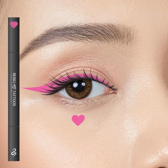 Rebel Tattoos 2-in-1 Eyeliner Stamp, Pigmented Intense Black Formula, Smudge-Budge Proof, Sweatproof, 24 Hour Stay Eyeliner Stamp Star Butterfly or Heart (Pink Heart)