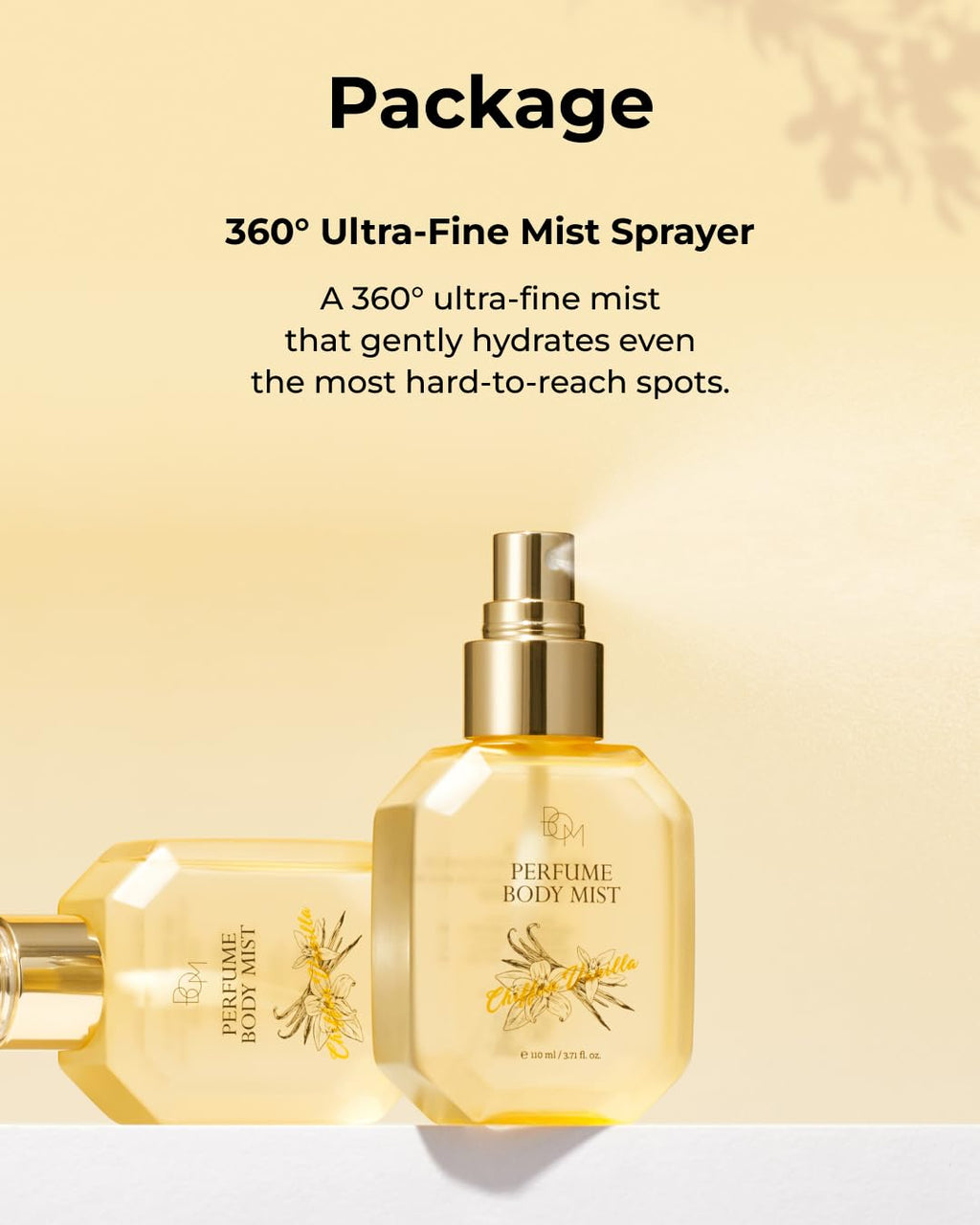 BOM Chiffon Vanilla Body Mist 3.71 Fl Oz, Vanilla Scented Fine Mist with Hyaluronic Acid, Niacinamide & Vitamin C, Hydrating, Lightweight, Korean Skincare
