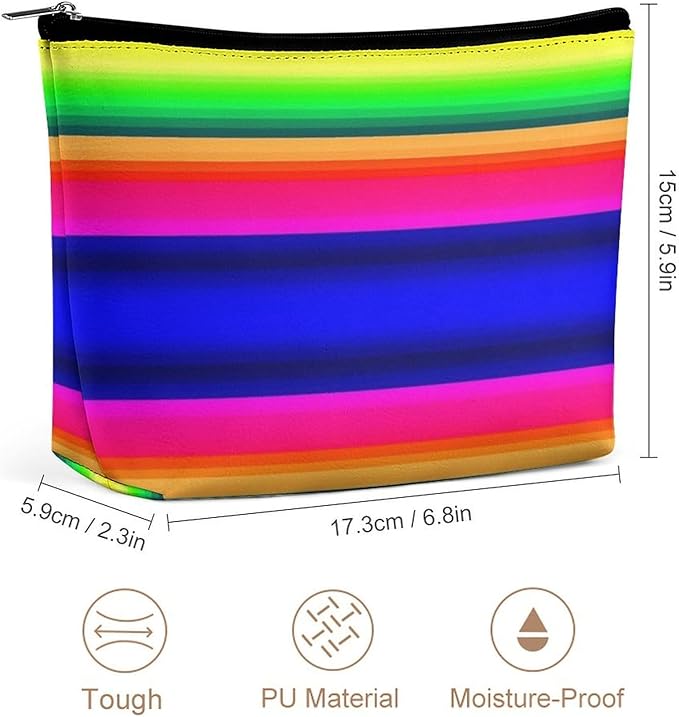 Meaudiwes Women's Fashion Zipper Cosmetic Case, Portable Makeup Case, Personality Toiletry Bag, Travel Cosmetic Toiletry Bag Colorful Mexican Blanket Stripes