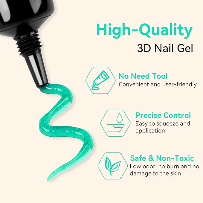 Makartt 3D Nail Gel, 15g Tinsel Green Sculpting Gel Glue for Drawing