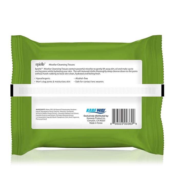Epielle Micellar Makeup Remover Wipes, Gentle & Hydrating Daily Facial Cleanser Towelettes, Remove Dirt, Oil, Waterproof Mascara, Hypoallergenic & Alcohol-Free, 30 Count (Pack of 4)