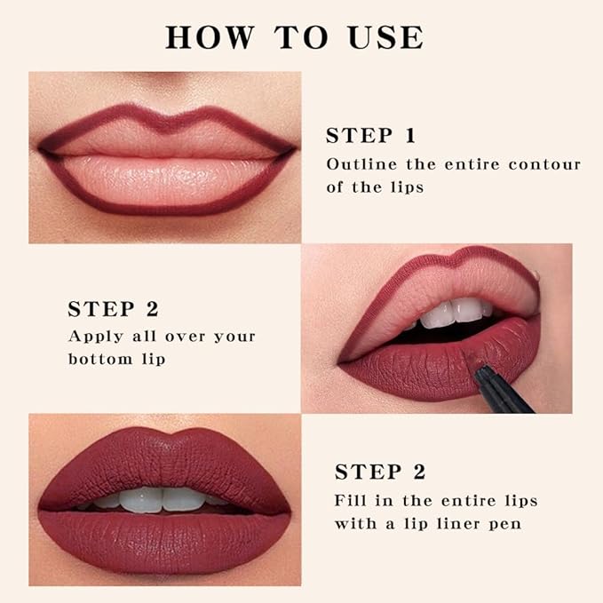 Kaely 3Pcs Pink Cherry Red Orchid Longwear Liquid Lip Liner Waterproof, 24 Hour Long Lasting Lip Liner Stain Marker Pen, 2-in-1 Matte Semi Permanent Lipliner & Lipstick, 02+06+08