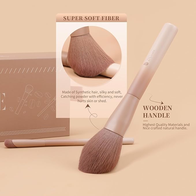 DUcare 14pcs Makeup Gift Set,12Pcs Coffee Series Makeup Brush set with 2pcs Makeup Sponges Foundation Blending Face Powder Blush Eye Shadows Brushes