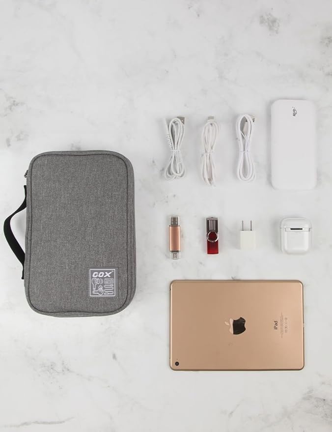 GOX Cable Organizer Pouch – Case for Chargers and Cords, Cord Organizer Travel Black, Small Cable Organizer Bag for Earbuds & Tech Accessories(Grey-Large)