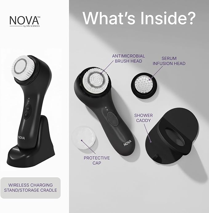 Spa Sciences NOVA - Sonic Cleansing Face Brush & Infusion System - Black
