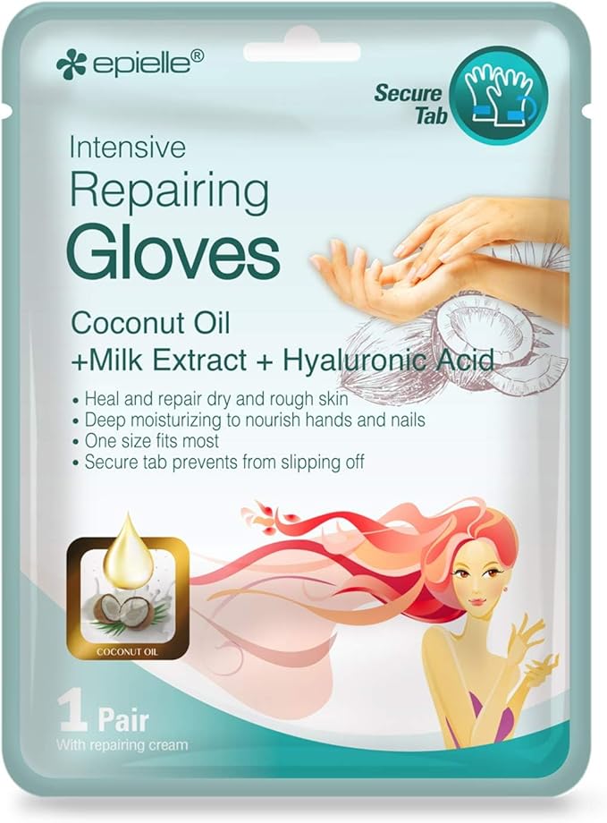 Epielle Intensive Repairing Hand Mask 6 Pairs, Soften with Coconut Oil & Milk Extract, Deep Moisturizing Gloves for Dry, Rough Skin, Self Care Gifts for Women, Spa Kit