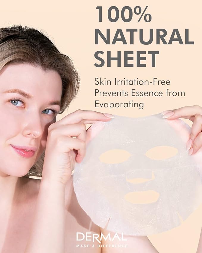 DERMAL 24 Combo Korean Essence Sheet Mask Variety Pack, Collagen & More