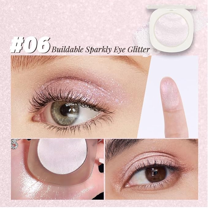 FeiCuiYun Light Pink Cream Glitter Shimmer Metallic Eyeshadow Palette Makeup, Natural Single Mini Instant Holographic Eyeshadow For Women, Sombras Crema Para Ojos, Talc, Paraben & Cruelty Free