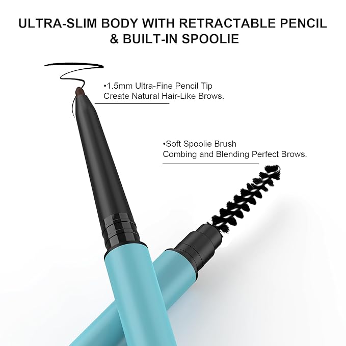 TurritopsisD Eyebrow Pencil Liner 2-Pack Dark Brown Waterproof Long-Lasting Retractable Extra-Thin Pen with Built-in Brush for Natural Eye Brow Makeup