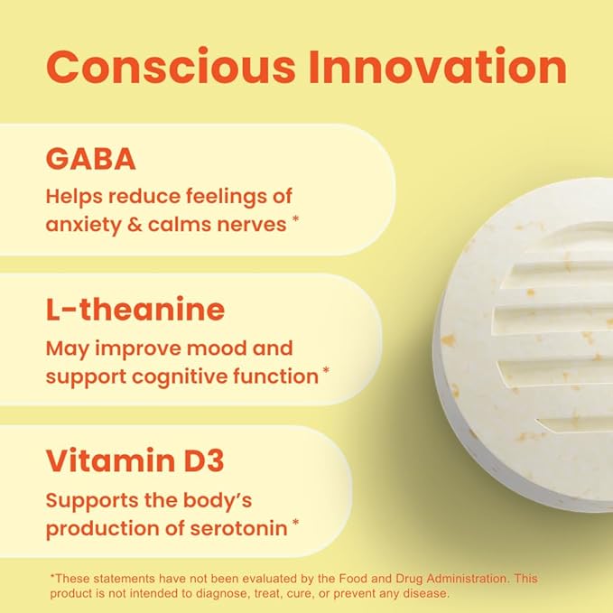Neuro Calm & Clarity Mints - GABA L-Theanine Stress Supplement with Vitamin D3 - Non-Drowsy, Functional Calming Mints for Mood, Mental Clarity & Cognitive Function - Honey Lemon, 72 ct