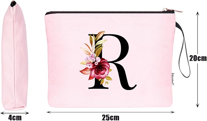 Vavabox A-Z Personalized Makeup Bag, Birthday Gifts for Women Mom, Gifts for Best Friend, Bride Bridesmaid Cosmetic bag (R, 06-Pink)