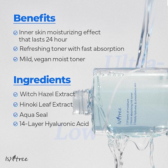 ISNTREE Ultra-Low Molecular Hyaluronic Acid Toner | Korean Hydrating Toner with Hyaluronic Acid | Quick-Absorbing Facial Toner for Deep Hydration, Fragrance-Free, 10.14 fl oz