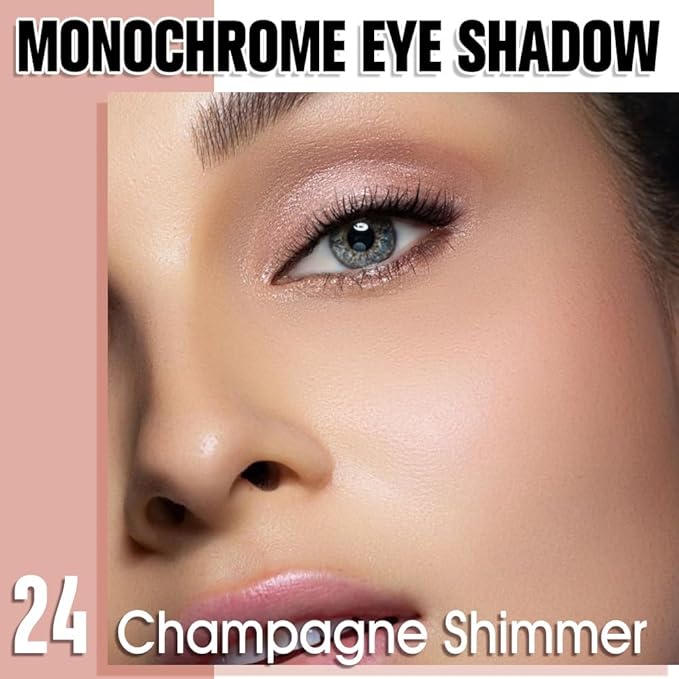 QIDSTERS Champagne Shimmer Single Eyeshadow, Lightweight Blendable Mini Eye Shadow for Older Women, Monochrome Eyeshadow Palette Makeup Pigmented Waterproof, Vegan & Cruelty-Free, 24