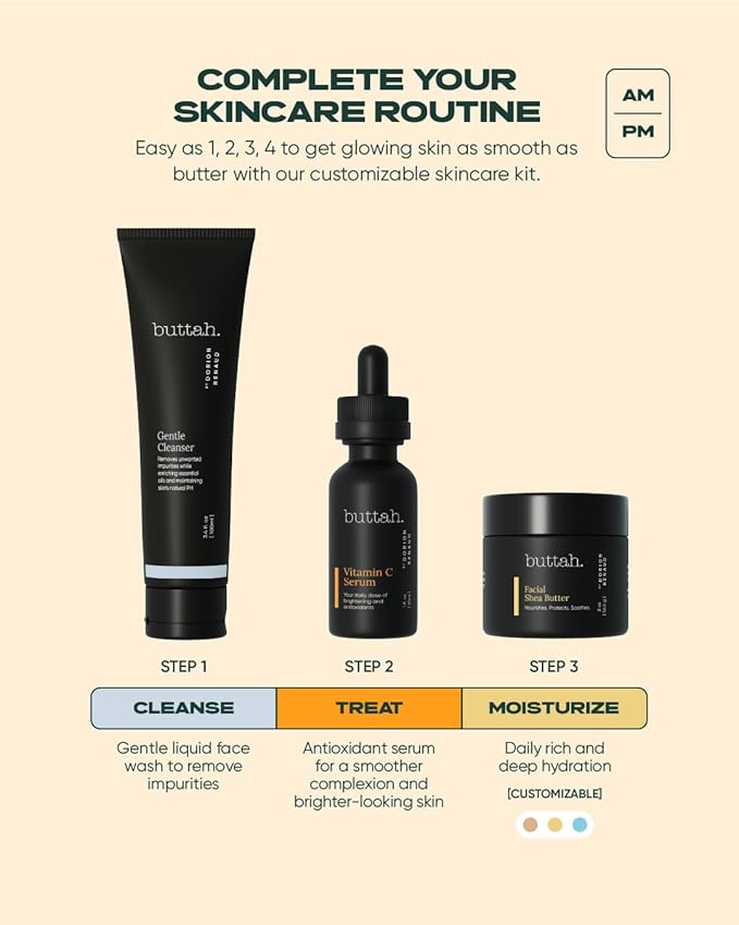 Buttah Skin 3pc Skin Care Kit For Men & Women | Shea Butter, 15% Vitamin C Serum, Facial Cleanser | Black-Founded Skincare