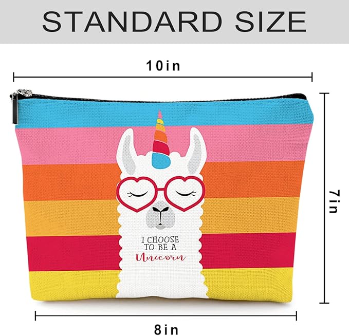 Givotin Cute Makeup Bag for Purse Canvas Waterproof Funny Cosmetic Bags for Women Zipper Travel Toiletry Pouch-Alpaca Makeup Bags-Rainbow
