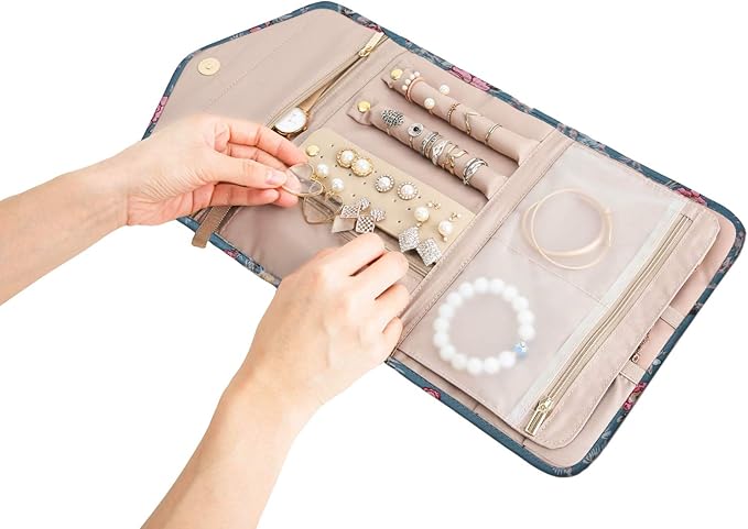 BAGSMART Travel Jewelry Organizer Roll Foldable Jewelry Case,Flower Bird