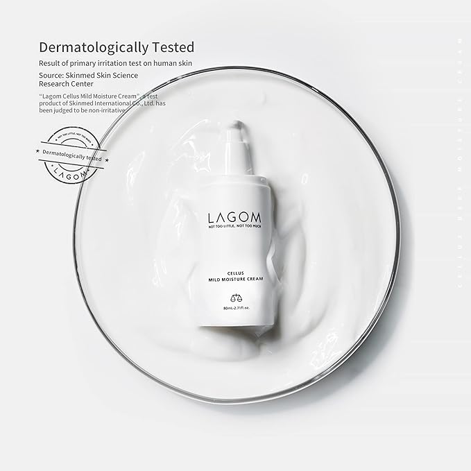 LAGOM Cellus Mild Moisture Cream with D-panthenol, Natural Moisturizer, Hypoallergenic, Fragrance-Free, Refreshing Herbal Face Lotion for Sensitive Skin 2.71 Fl Oz