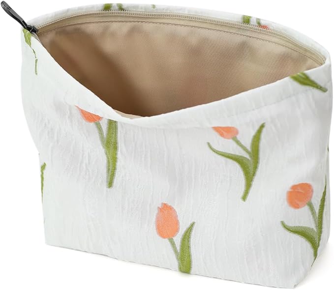 BBORGDC Floral Jacquard Makeup Bag - Large Capacity Cosmetic Pouch & Travel Toiletry Organizer with Zipper, Perfect for Daily Use, Gifts, and On-the-Go Essentials, Purses for Women Clearance
