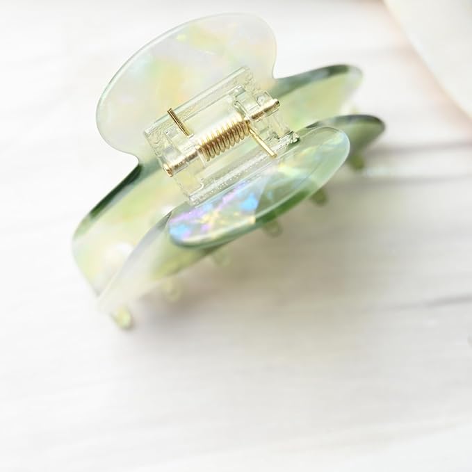 Prettyou Handmade Celluloid Acetate French Design Barrettes Tortoise Shell Claws Hair Claw Luxury Fashion Accessories Hair Clip for Women (transparent green)