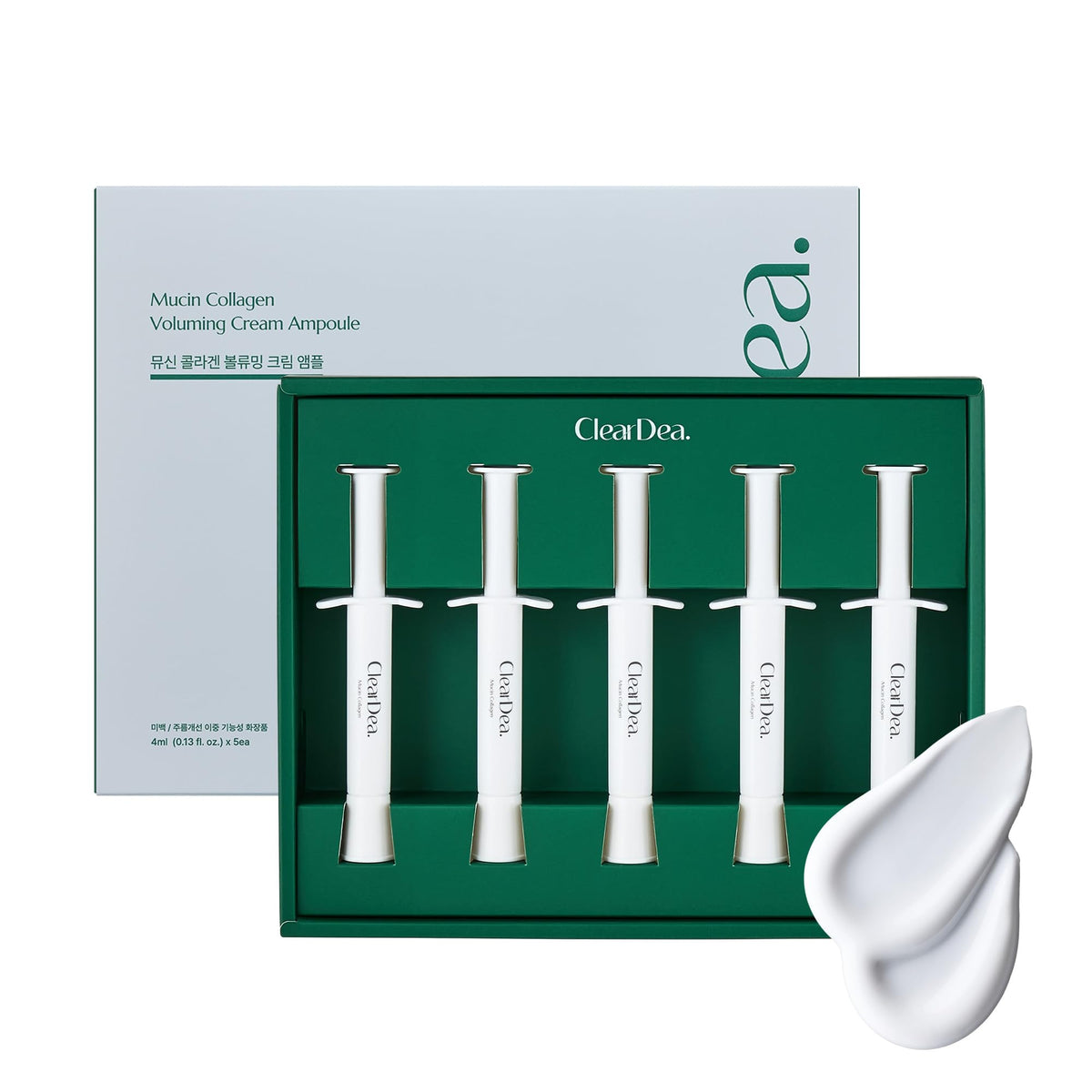 ClearDea Mucin Collagen Voluming Ampoule Moisturizer Face Cream (Dual Collagen + Mucin Care) – Deep Hydrating Facial Skin Care for Women, Glow Up Skincare Essentials - 0.14 Fl Oz x 5ea