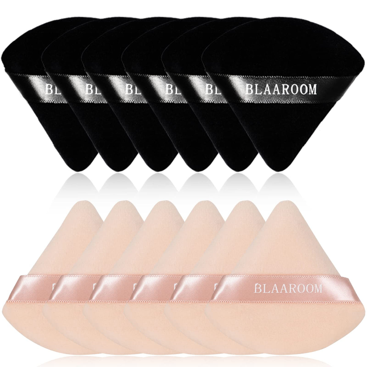 BLAAROOM 12 Pieces Velour Pure Cotton Powder Puff Face Makeup Triangle Powder Puffs for Loose Powder Wet Dry Cosmetic Foundation Beauty Sponge Makeup Tools -Black & Purple
