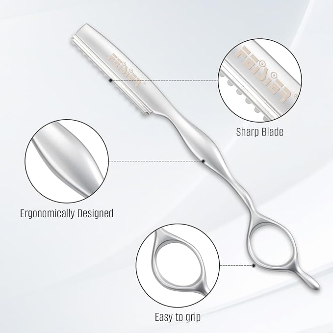FEISIER Stainless Steel Hair Thinning Styling Razors for Cutting Hair, Texturizing Cutting Razor for Salon and Home,10 PCS Sharp Blades Included