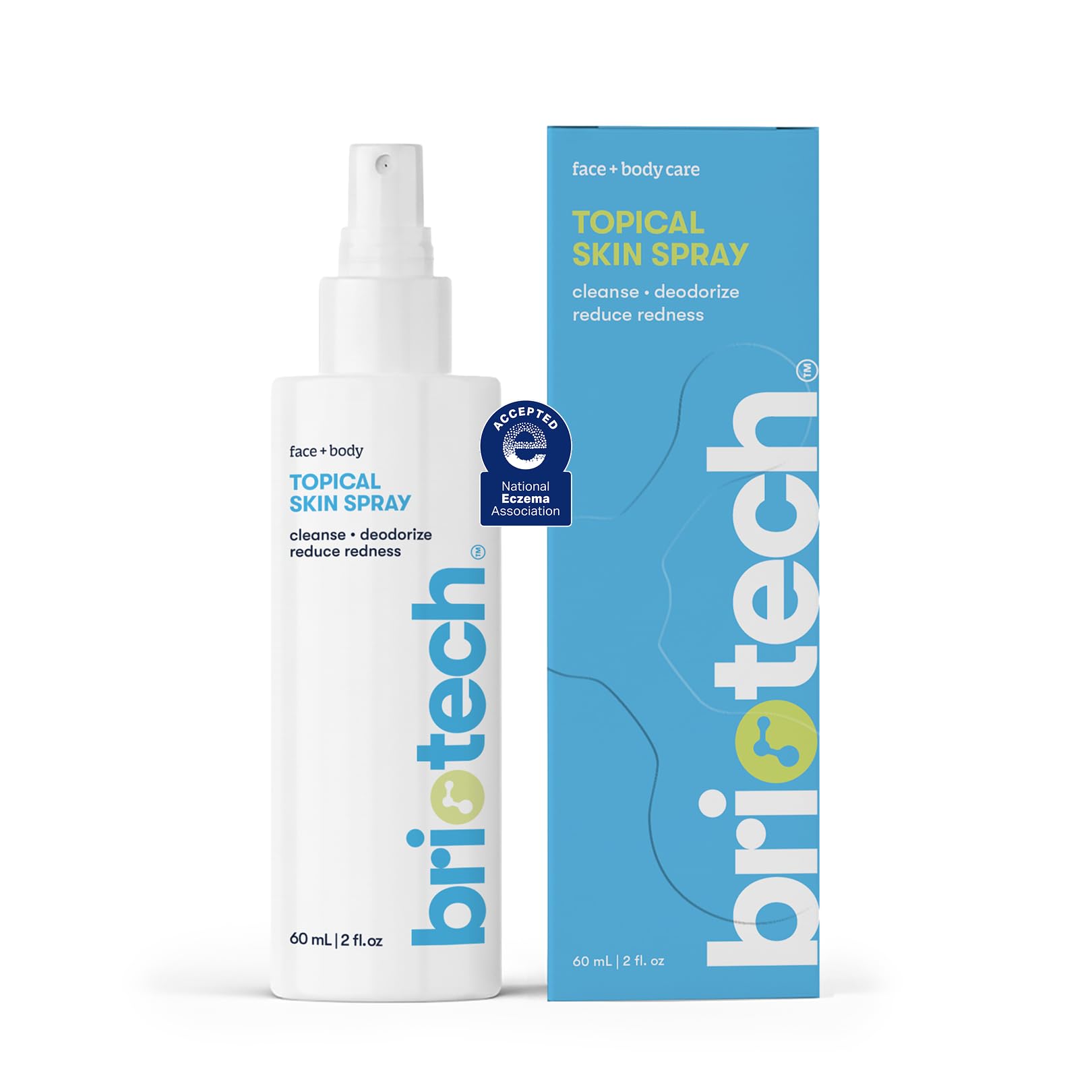 BRIOTECH Topical Skin Spray, Hypochlorous Acid Spray for Sensitive Skin, HOCl Facial Mist, Full Body Support Against Irritation, Calm Redness, Soothe Foot & Scalp, 2 oz Travel Size